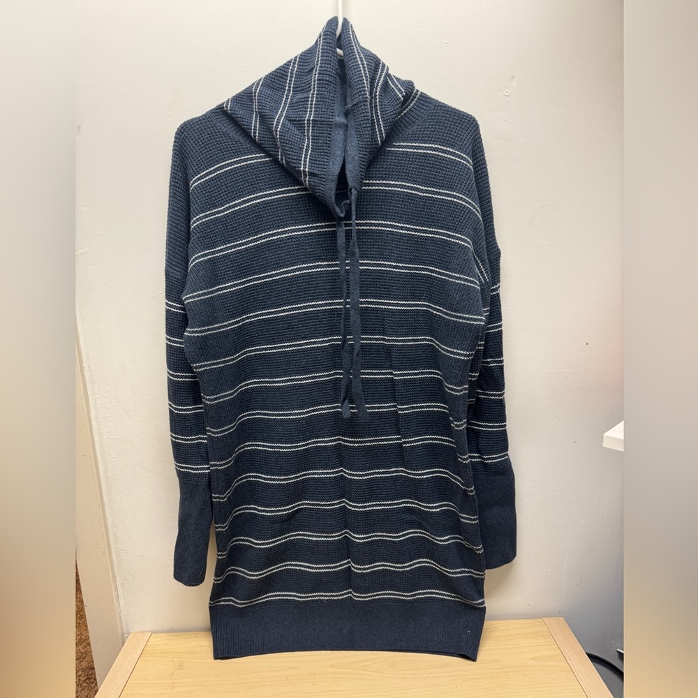 Prana Milani Cowl Navy and White Striped Sweater Dress Womens M